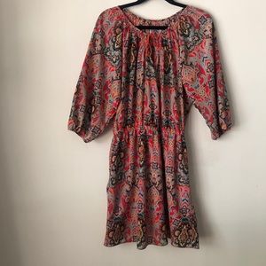 Coral Paisley Sleeved Dress